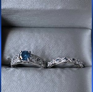 1 CT. T.W. Blue Diamond Vintage-StyleBridal Set in 10K White Gold